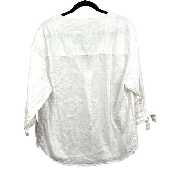 H&M Tunic Blouse Top Stripe Linen Blend Boho V Neck 3/4 Tie Sleeve White Women M - Picture 4 of 5